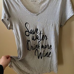 Save water drink more wine casual v neck t . Light flowy material, cute stripes!